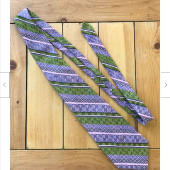 Vintage Oleg Cassini Pink & Lime Green Abstract Pattern 4" wide Necktie 58" - Picture 2 of 3